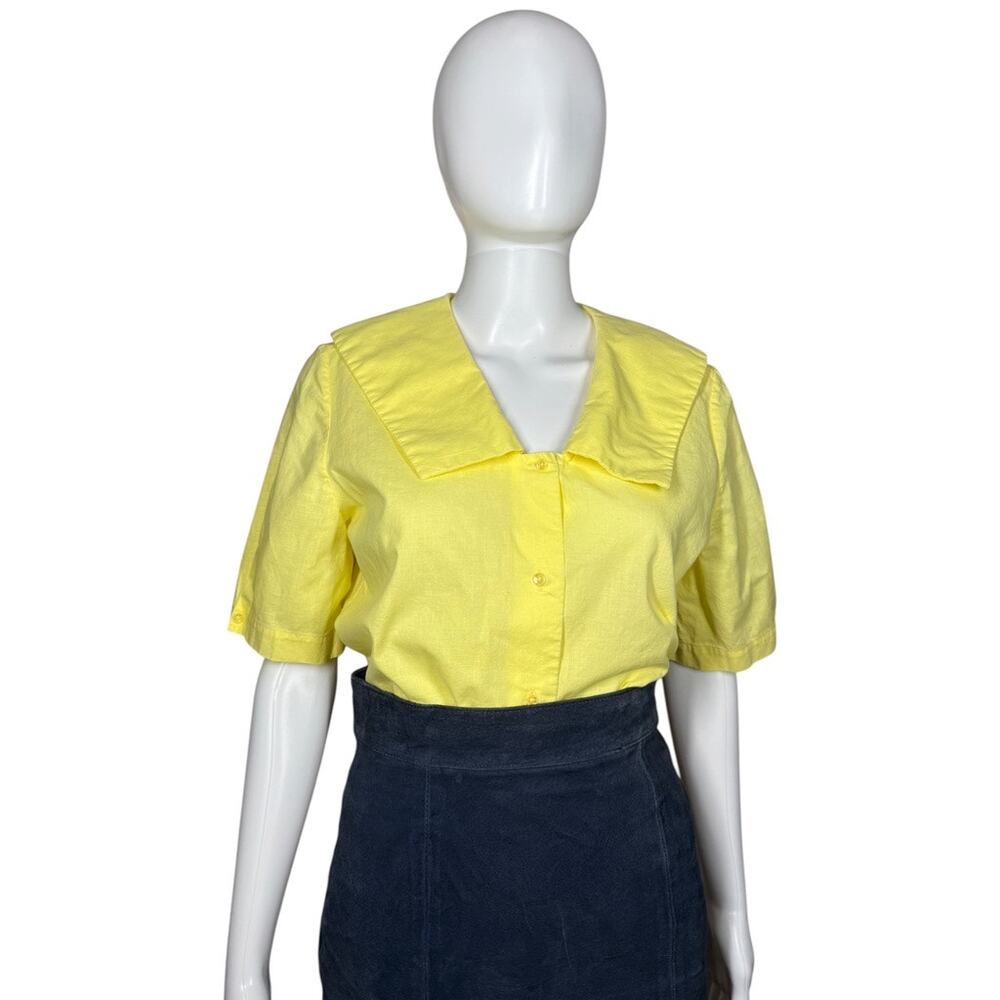 Vintage 60s 70s Ms. Sero Shirtmaker Pastel Yellow Collared Blouse Small - Picture 7 of 8